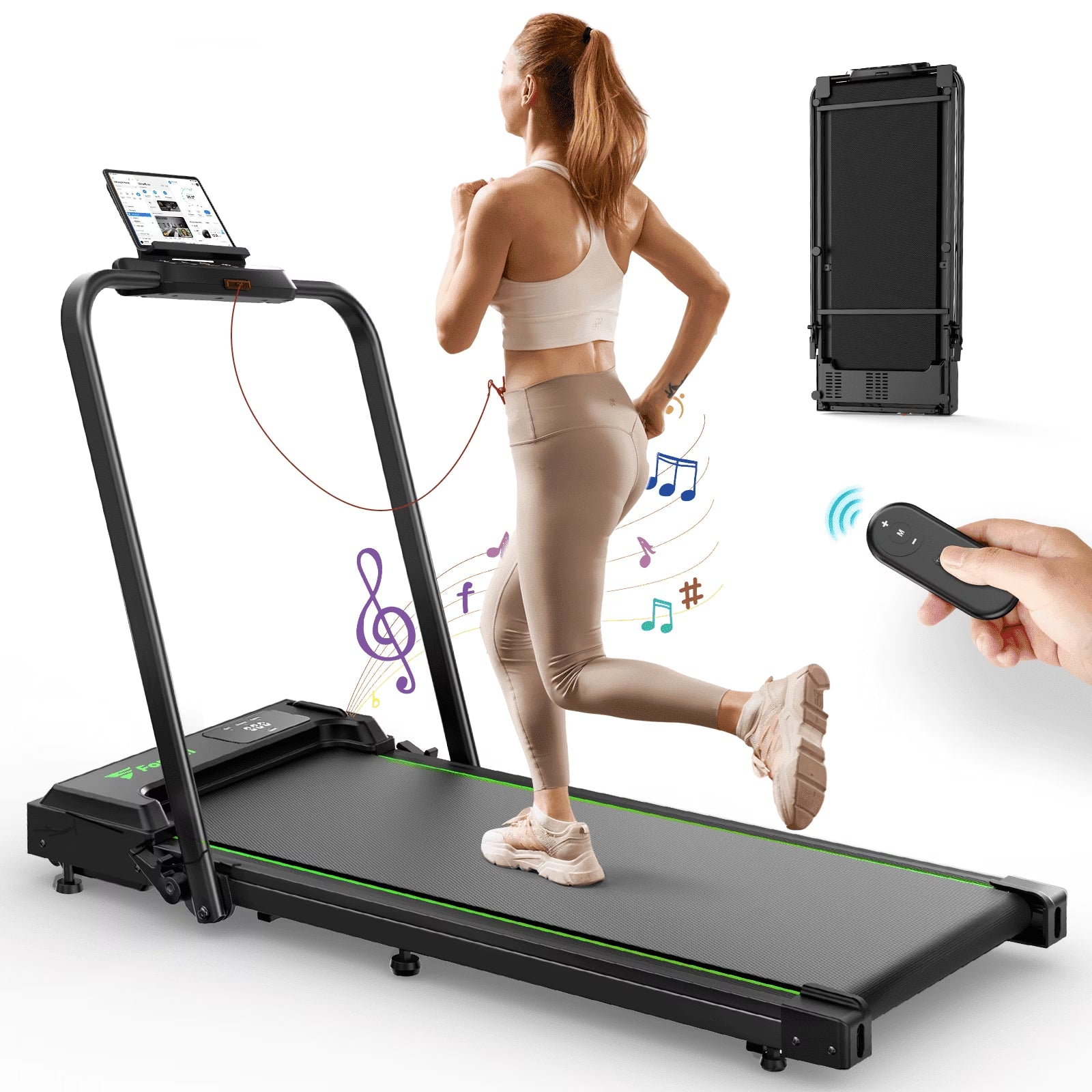 Treadmill 2 in 1 for Home/Office, 300 Lbs Walking Pad Treadmill with Handlebar,Under Desk Treadmill with Mat, Touch Control,Led Display & Remote Control