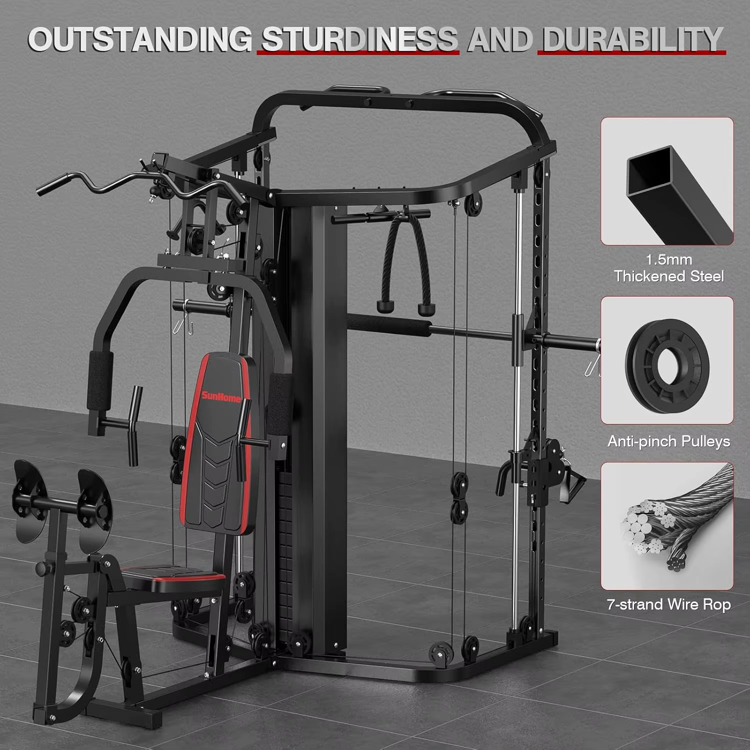 Smith Machine Home Gym with Leg Press and Lat Pulldown, 138 lb Stack