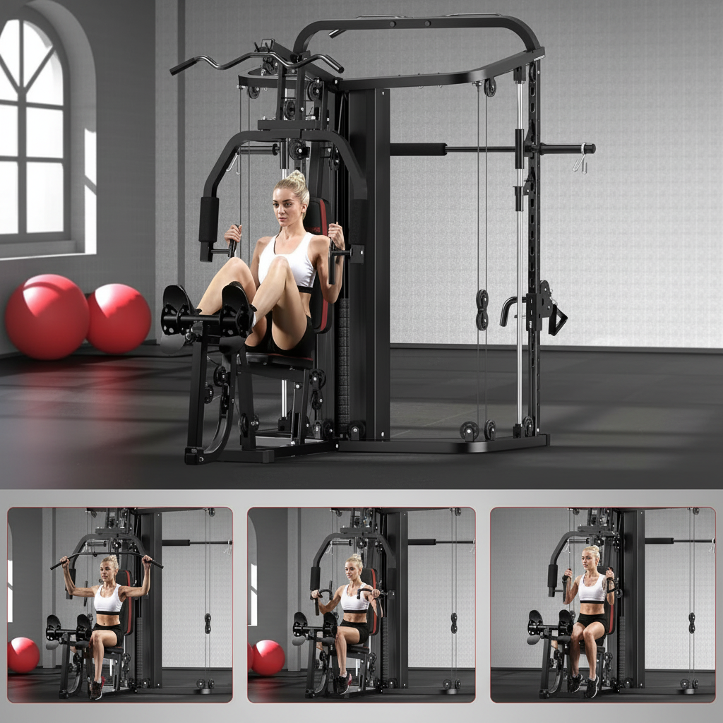 Smith Machine Home Gym with Leg Press and Lat Pulldown, 138 lb Stack