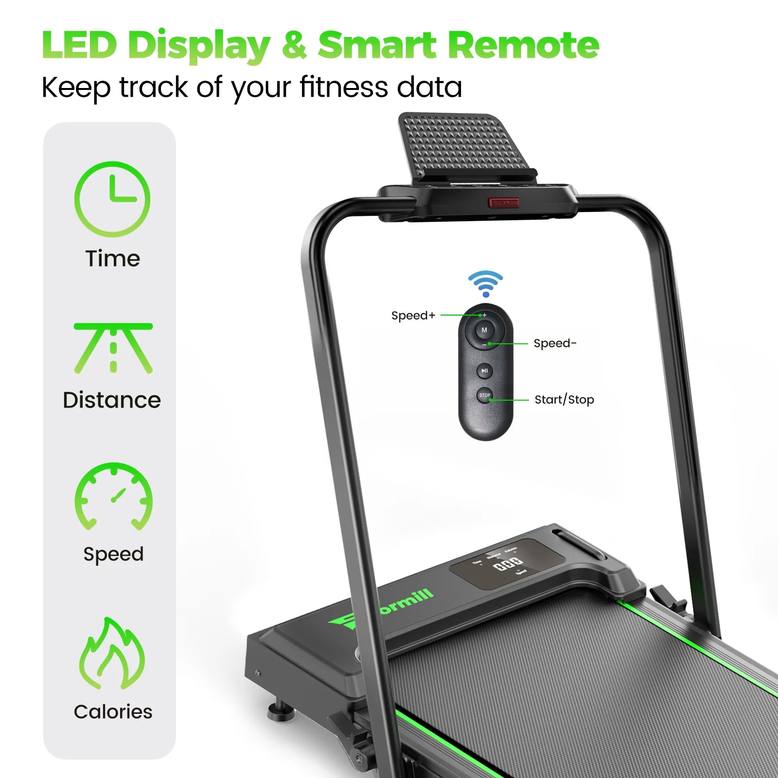 Treadmill 2 in 1 for Home/Office, 300 Lbs Walking Pad Treadmill with Handlebar,Under Desk Treadmill with Mat, Touch Control,Led Display & Remote Control