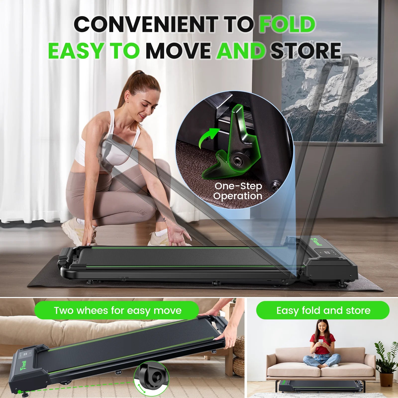 Treadmill 2 in 1 for Home/Office, 300 Lbs Walking Pad Treadmill with Handlebar,Under Desk Treadmill with Mat, Touch Control,Led Display & Remote Control